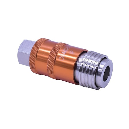 Interstate Pneumatics 1/4in Body x 1/4in FPT Universal Steel Safety Exhaust Coupler - Orange CG440-5O-D
